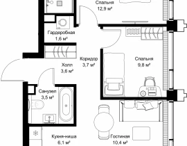 2-комнатная квартира, 54.8 м2 , 36 этаж, ул. Верейская, 29/32Д - фото 1