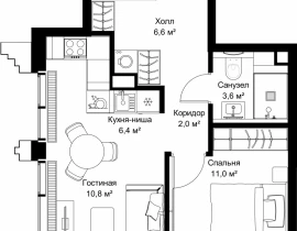 1-комнатная квартира, 40.4 м2 , 36 этаж, ул. Верейская, 29/32Д - фото 1