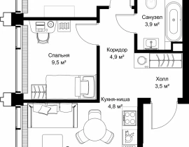 2-комнатная квартира, 52.7 м2 , 36 этаж, ул. Верейская, 29/32Д - фото 1