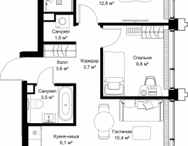2-комнатная квартира, 54.7 м2 , 42 этаж, ул. Верейская, 29/32Д - фото 1