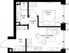 1-комнатная квартира, 34.5 м2 , 6 этаж, ул. Верейская, 29/32Д - фото 1