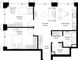 2-комнатная квартира, 63.3 м2 , 7 этаж, ул. Верейская, 29/32Д - фото 1