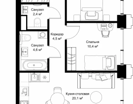 2-комнатная квартира, 58 м2 , 7 этаж, ул. Верейская, 29/32Д - фото 1