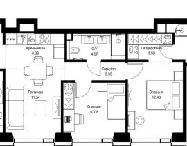 3-комнатная квартира, 76.09 м2 , 15 этаж, ул. Верейская, 29/32Д - фото 1