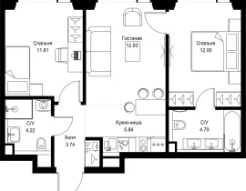 2-комнатная квартира, 55.33 м2 , 26 этаж, ул. Верейская, 29/32Д - фото 1
