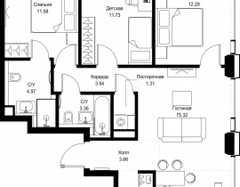 3-комнатная квартира, 77.43 м2 , 30 этаж, ул. Верейская, 29/32Д - фото 1