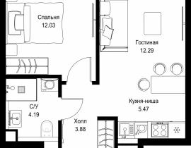 1-комнатная квартира, 37.86 м2 , 36 этаж, ул. Верейская, 29/32Д - фото 1