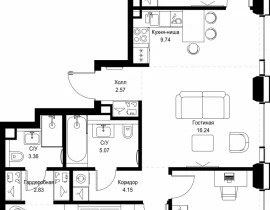 3-комнатная квартира, 90.53 м2 , 36 этаж, ул. Верейская, 29/32Д - фото 1