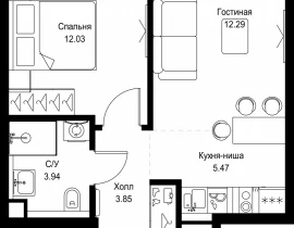 1-комнатная квартира, 37.58 м2 , 39 этаж, ул. Верейская, 29/32Д - фото 1