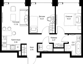 2-комнатная квартира, 50.7 м2 , 47 этаж, ул. Верейская, 29/32Д - фото 1