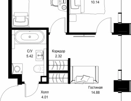 2-комнатная квартира, 52.73 м2 , 50 этаж, ул. Верейская, 29/32Д - фото 1