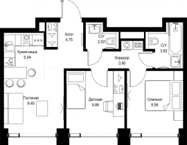 2-комнатная квартира, 48.21 м2 , 50 этаж, ул. Верейская, 29/32Д - фото 1