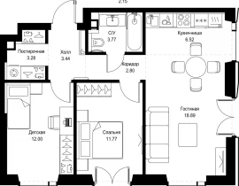 2-комнатная квартира, 62.47 м2 , 5 этаж, ул. Верейская, 29/32Д - фото 1