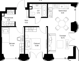 2-комнатная квартира, 58.2 м2 , 7 этаж, ул. Верейская, 29/32Д - фото 1