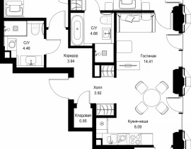 3-комнатная квартира, 83.58 м2 , 9 этаж, ул. Верейская, 29/32Д - фото 1