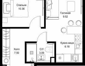 1-комнатная квартира, 36.65 м2 , 23 этаж, ул. Верейская, 29/32Д - фото 1
