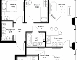3-комнатная квартира, 83.33 м2 , 25 этаж, ул. Верейская, 29/32Д - фото 1