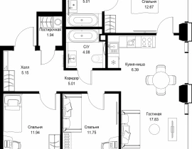 3-комнатная квартира, 81.77 м2 , 25 этаж, ул. Верейская, 29/32Д - фото 1