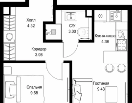 1-комнатная квартира, 33.87 м2 , 28 этаж, ул. Верейская, 29/32Д - фото 1