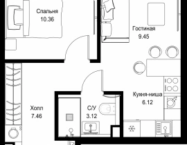 1-комнатная квартира, 36.51 м2 , 28 этаж, ул. Верейская, 29/32Д - фото 1