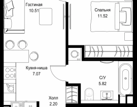 1-комнатная квартира, 37.12 м2 , 28 этаж, ул. Верейская, 29/32Д - фото 1