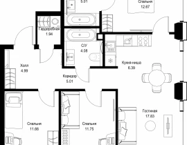 3-комнатная квартира, 82.33 м2 , 28 этаж, ул. Верейская, 29/32Д - фото 1