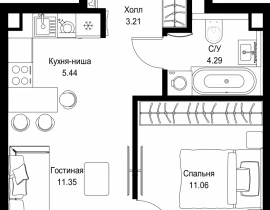 1-комнатная квартира, 35.35 м2 , 28 этаж, ул. Верейская, 29/32Д - фото 1
