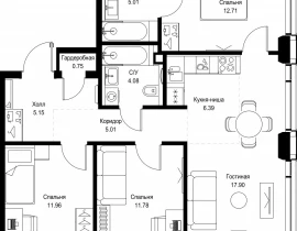 3-комнатная квартира, 80.74 м2 , 30 этаж, ул. Верейская, 29/32Д - фото 1