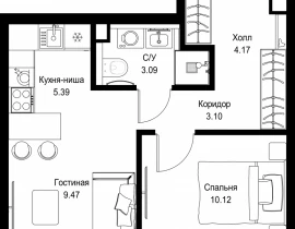 1-комнатная квартира, 35.34 м2 , 31 этаж, ул. Верейская, 29/32Д - фото 1