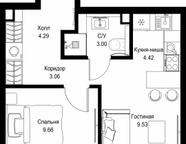 1-комнатная квартира, 33.96 м2 , 31 этаж, ул. Верейская, 29/32Д - фото 1