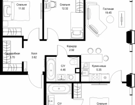 3-комнатная квартира, 82.42 м2 , 37 этаж, ул. Верейская, 29/32Д - фото 1