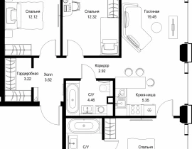 3-комнатная квартира, 82.14 м2 , 40 этаж, ул. Верейская, 29/32Д - фото 1