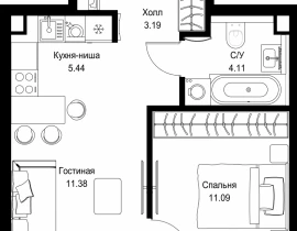 1-комнатная квартира, 35.21 м2 , 40 этаж, ул. Верейская, 29/32Д - фото 1