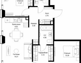 2-комнатная квартира, 70.91 м2 , 43 этаж, ул. Верейская, 29/32Д - фото 1