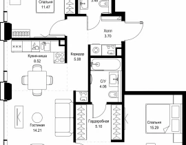 2-комнатная квартира, 70.91 м2 , 43 этаж, ул. Верейская, 29/32Д - фото 1