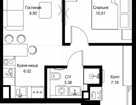 1-комнатная квартира, 36.99 м2 , 43 этаж, ул. Верейская, 29/32Д - фото 1