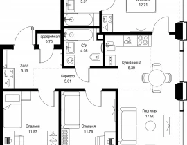 3-комнатная квартира, 80.75 м2 , 43 этаж, ул. Верейская, 29/32Д - фото 1