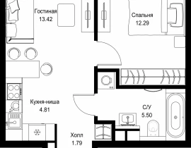 1-комнатная квартира, 37.81 м2 , 47 этаж, ул. Верейская, 29/32Д - фото 1