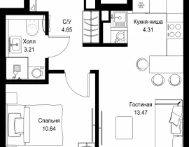 1-комнатная квартира, 36.28 м2 , 47 этаж, ул. Верейская, 29/32Д - фото 1