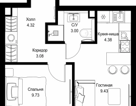 1-комнатная квартира, 33.94 м2 , 50 этаж, ул. Верейская, 29/32Д - фото 1