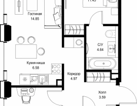 2-комнатная квартира, 61.36 м2 , 50 этаж, ул. Верейская, 29/32Д - фото 1