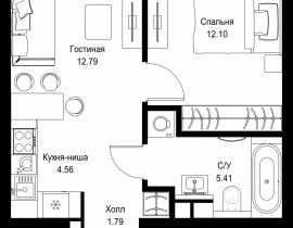 1-комнатная квартира, 36.65 м2 , 50 этаж, ул. Верейская, 29/32Д - фото 1