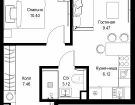 1-комнатная квартира, 36.57 м2 , 50 этаж, ул. Верейская, 29/32Д - фото 1