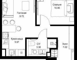 1-комнатная квартира, 36.55 м2 , 50 этаж, ул. Верейская, 29/32Д - фото 1