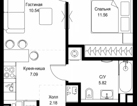1-комнатная квартира, 37.19 м2 , 50 этаж, ул. Верейская, 29/32Д - фото 1