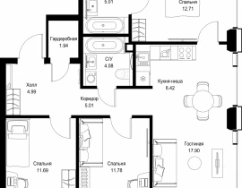 3-комнатная квартира, 79.59 м2 , 50 этаж, ул. Верейская, 29/32Д - фото 1