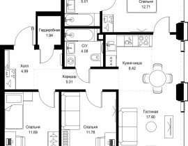 3-комнатная квартира, 79.59 м2 , 50 этаж, ул. Верейская, 29/32Д - фото 1