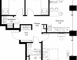 3-комнатная квартира, 90.31 м2 , 53 этаж, ул. Верейская, 29/32Д - фото 1