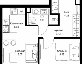 1-комнатная квартира, 32.47 м2 , 53 этаж, ул. Верейская, 29/32Д - фото 1