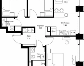 3-комнатная квартира, 90.31 м2 , 54 этаж, ул. Верейская, 29/32Д - фото 1